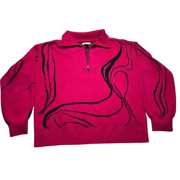 Pink Abstract Design Quarter Zip Pullover Sweater Nine West Women’s Large - Picture 1 of 7